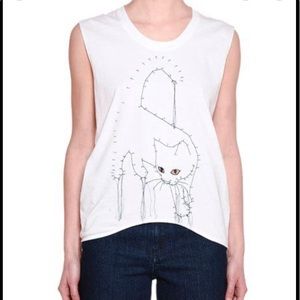 Stella McCartney SLEEVELESS CONNECT-THE-DOTS CAT TOP, PURE WHITE 36